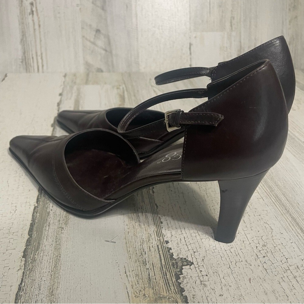 Franco Sarto Leather Square Toe Adjustable Ankle Strap Heels Dark Brown size 9.5 - Picture 2 of 9